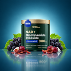 NAD+ com fundo em degradê azul-petróleo